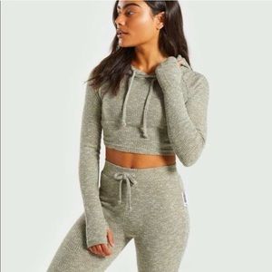 Gymshark Slounge Cropped Hoodie and Jogger set | Khaki Marl